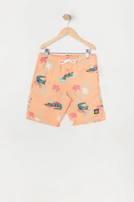 Boys Orange Alligator Print Board Short made by Urban Planet