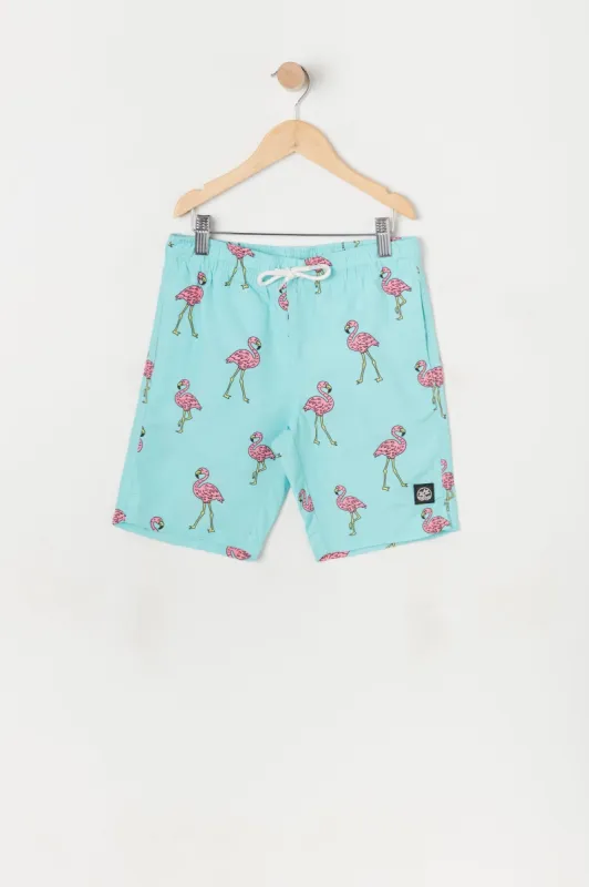 Boys Blue Flamingo Print Board Short sold by Urban Planet