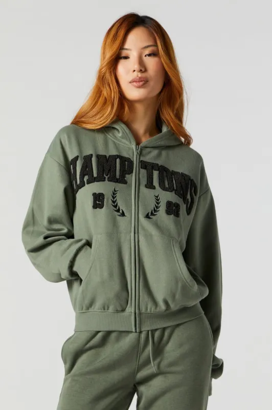 Chenille Embroidered Hamptons Zip-Up Hoodie sold by Urban Planet