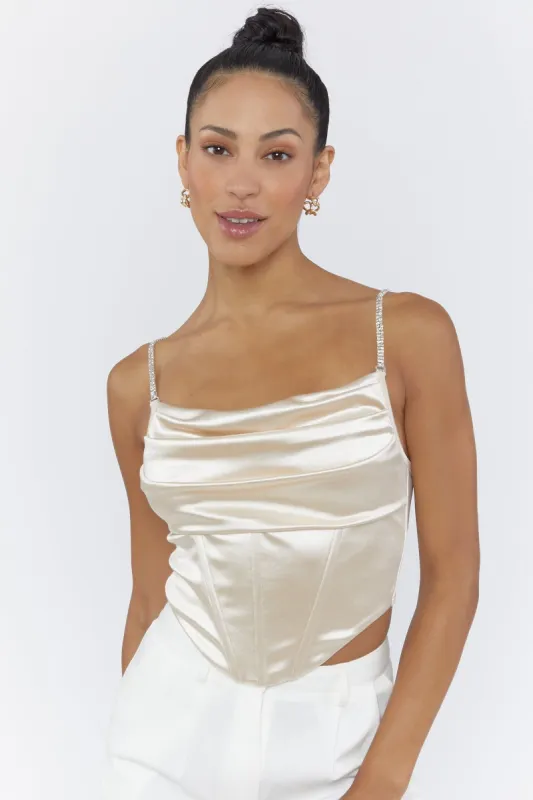 Haut de style bustier en satin avec bretelles orné de pierres du Rhin sold by Urban Planet