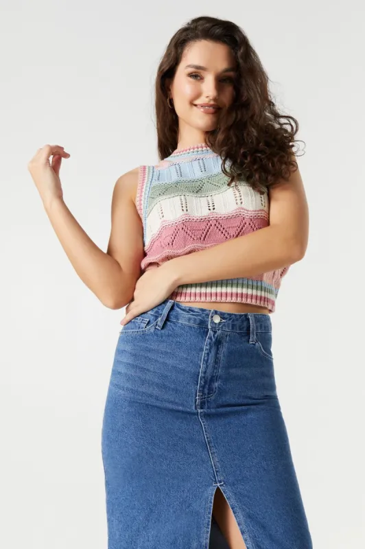 Striped Crochet Sweater Vest sold by Urban Planet