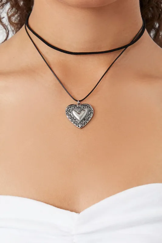 Layered Etched Heart Necklace sold by Urban Planet
