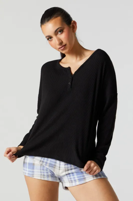 Haut de pyjama Henley côtelé à manches longues sold by Urban Planet