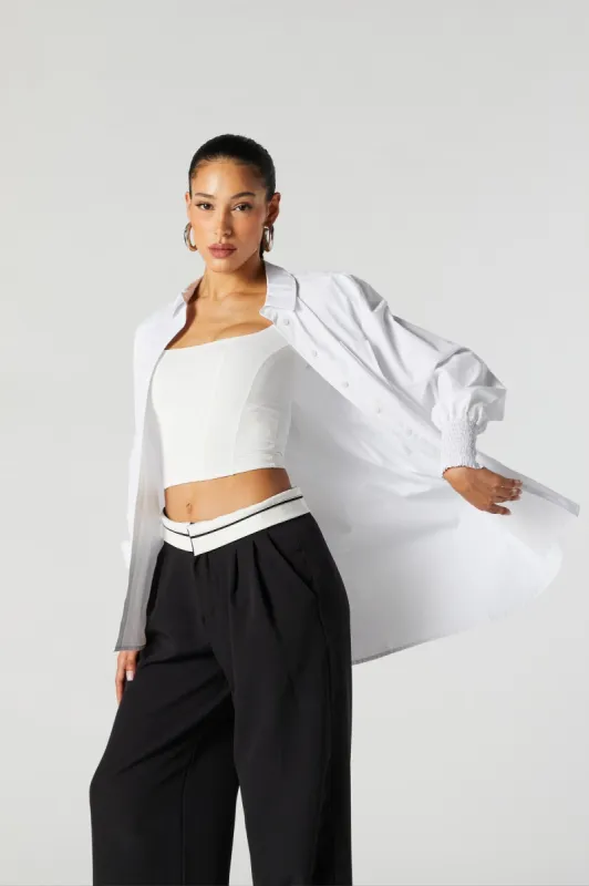 Oversized Smocked Cuff Button-Up Top sold by Urban Planet