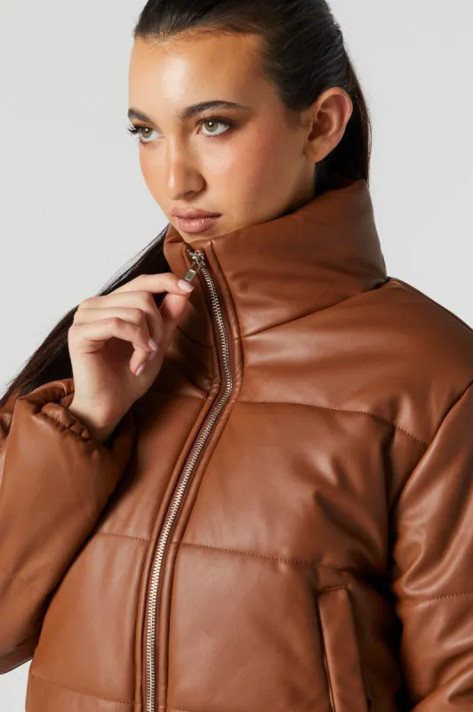 Faux Leather Puffer Jacket sold by Urban Planet