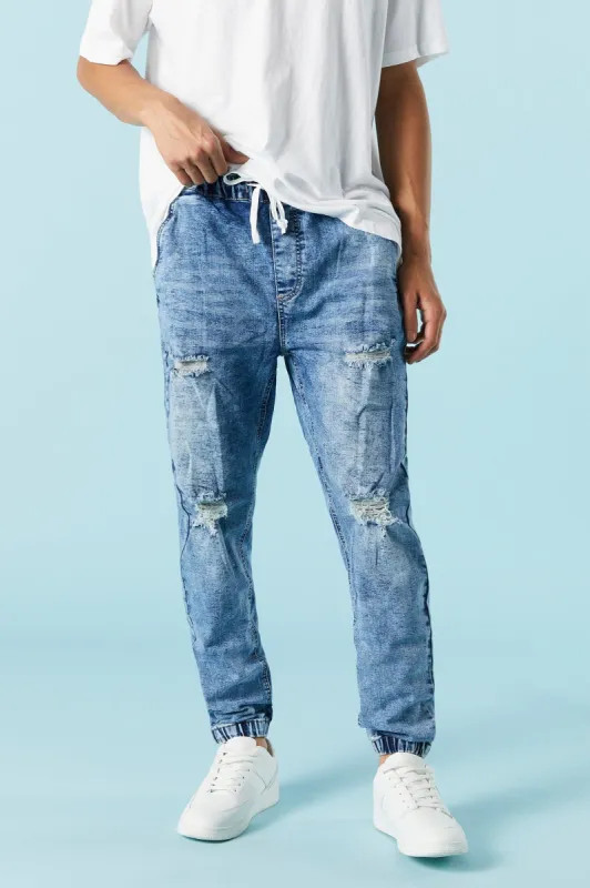 Pantalon de jogging en denim d'aspect usé délavé à l'acide sold by Urban Planet