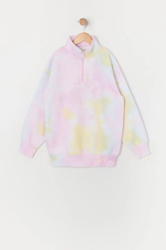 Girls Pastel Tie Dye Print Half Zip Fleece Sweatshirt sold by Urban Planet