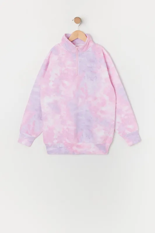 Girls Tie Dye Print Half Zip Fleece Sweatshirt, sold by Urban Planet