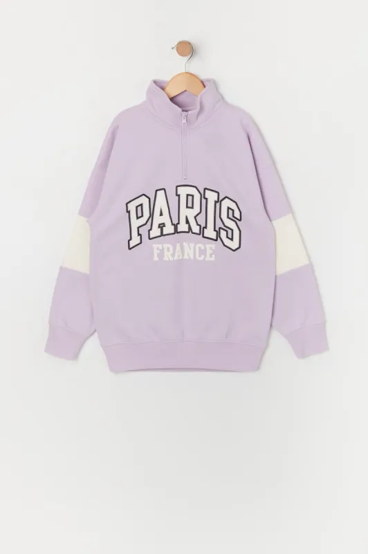 Girls Paris Graphic Half Zip Fleece Sweatshirt sold by Urban Planet