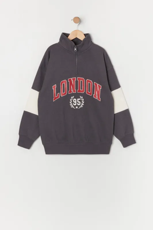 Girls London Graphic Half Zip Fleece Sweatshirt sold by Urban Planet