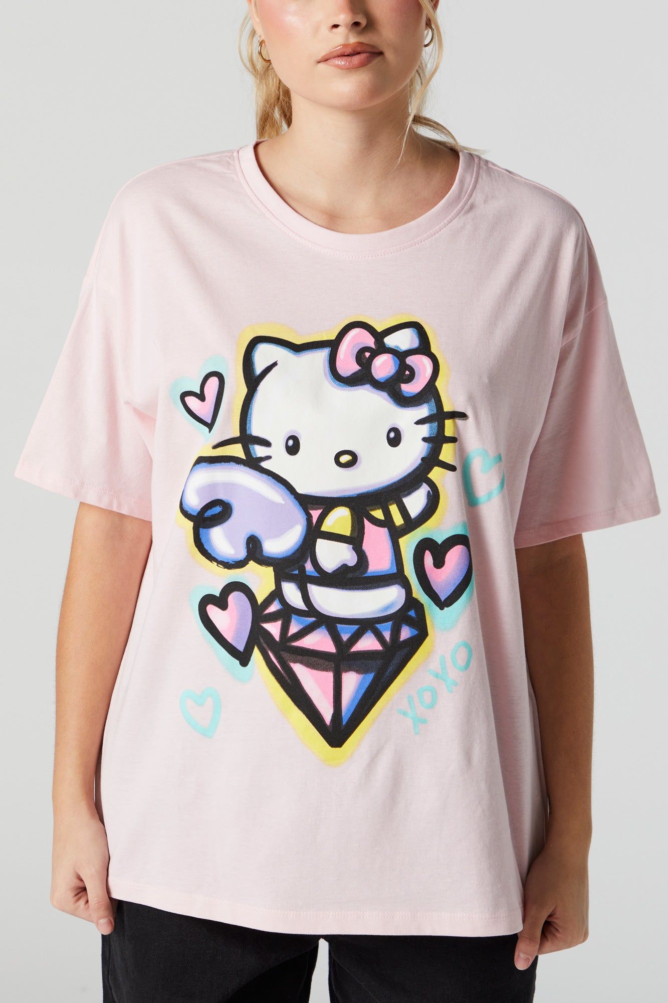 Graffiti Hello Kitty Graphic Boyfriend T-Shirt sold by Urban Planet