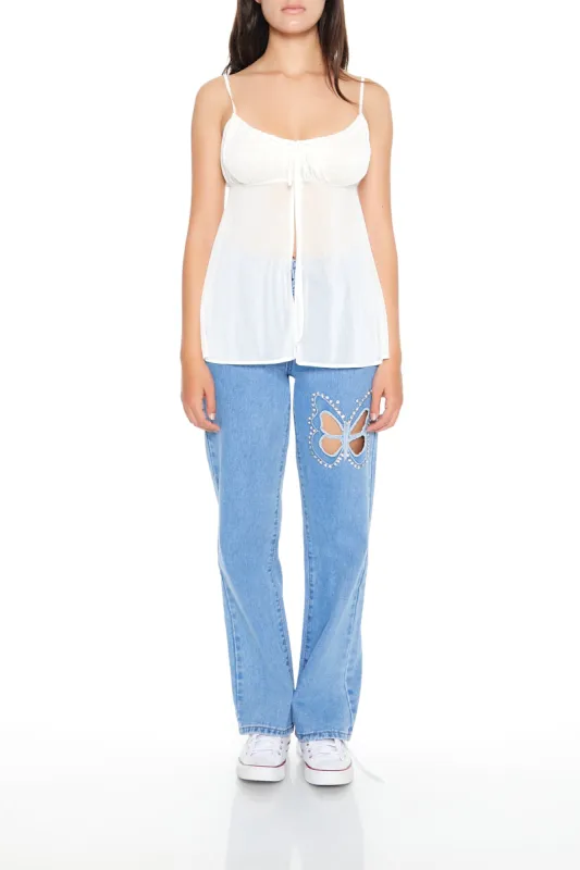 Rhinestone Butterfly Cut-Out Straight Leg Jean sold by Urban Planet