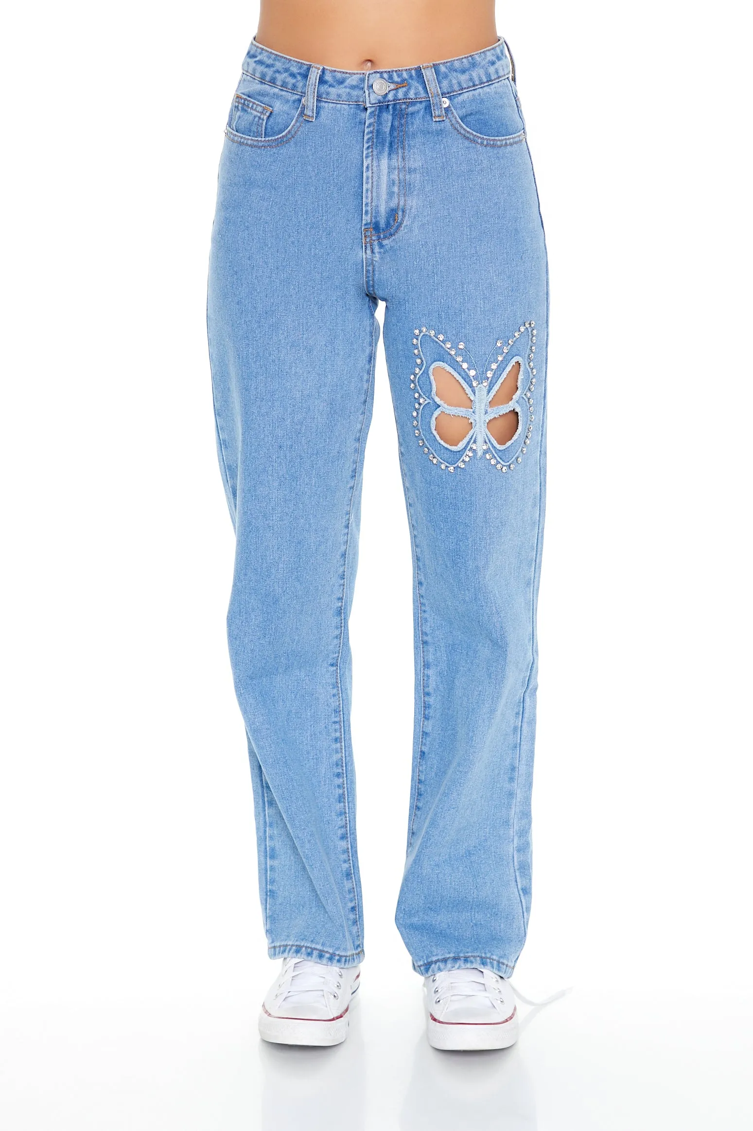 Rhinestone Butterfly Cut-Out Straight Leg Jean sold by Urban Planet product image thumbnail 3