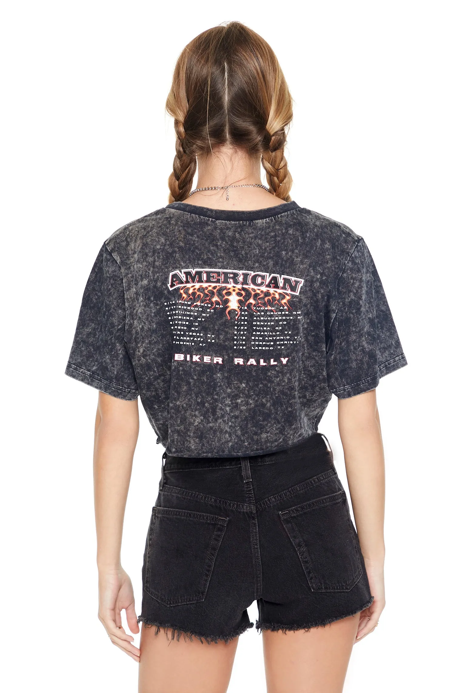 T-shirt ultracourt délavé à imprimé Biker Rally sold by Urban Planet product image thumbnail 3