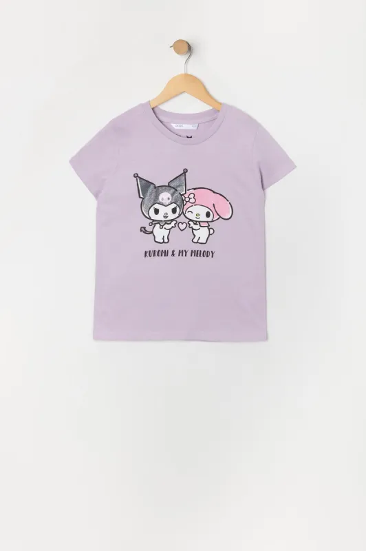 Girls Kuromi and My Melody Lilac Graphic T-Shirt sold by Urban Planet