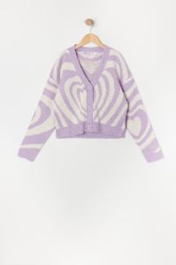 Girls Purple Heart Print Knit Button-Up Cardigan sold by Urban Planet