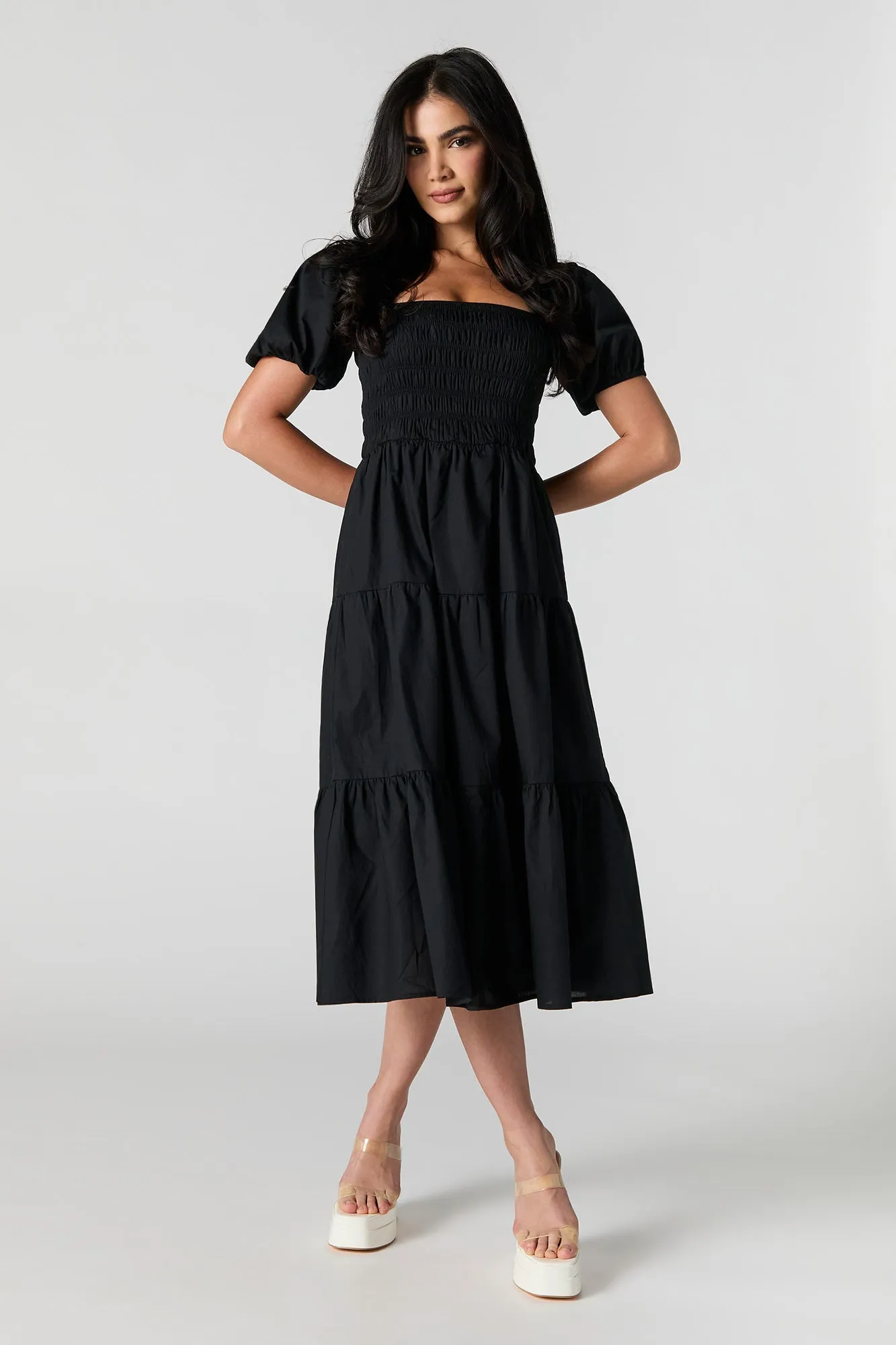 Smocked Tiered Midi Dress sold by Urban Planet