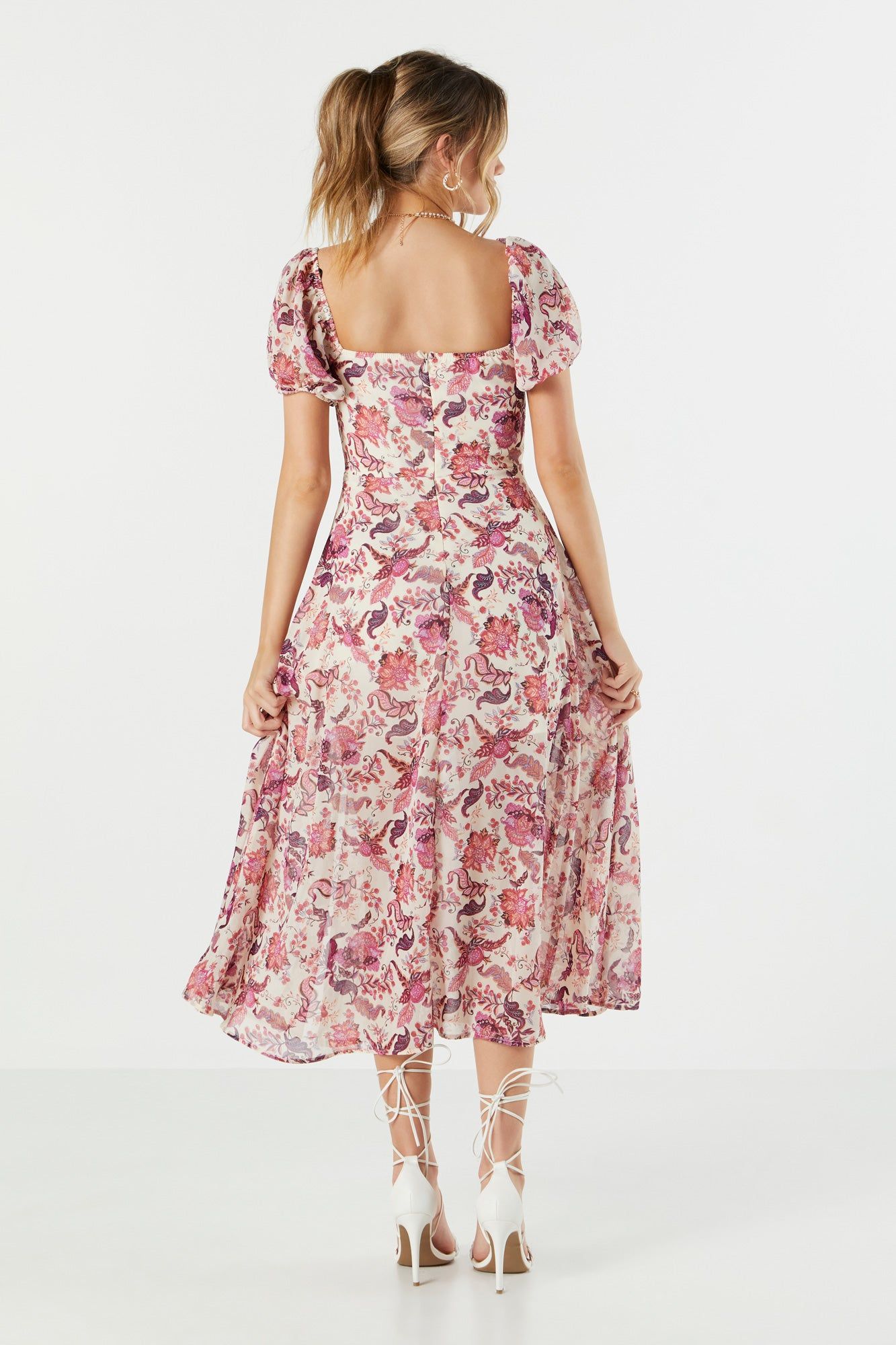 White Floral Chiffon Milkmaid Midi Dress sold by Urban Planet product image thumbnail 2