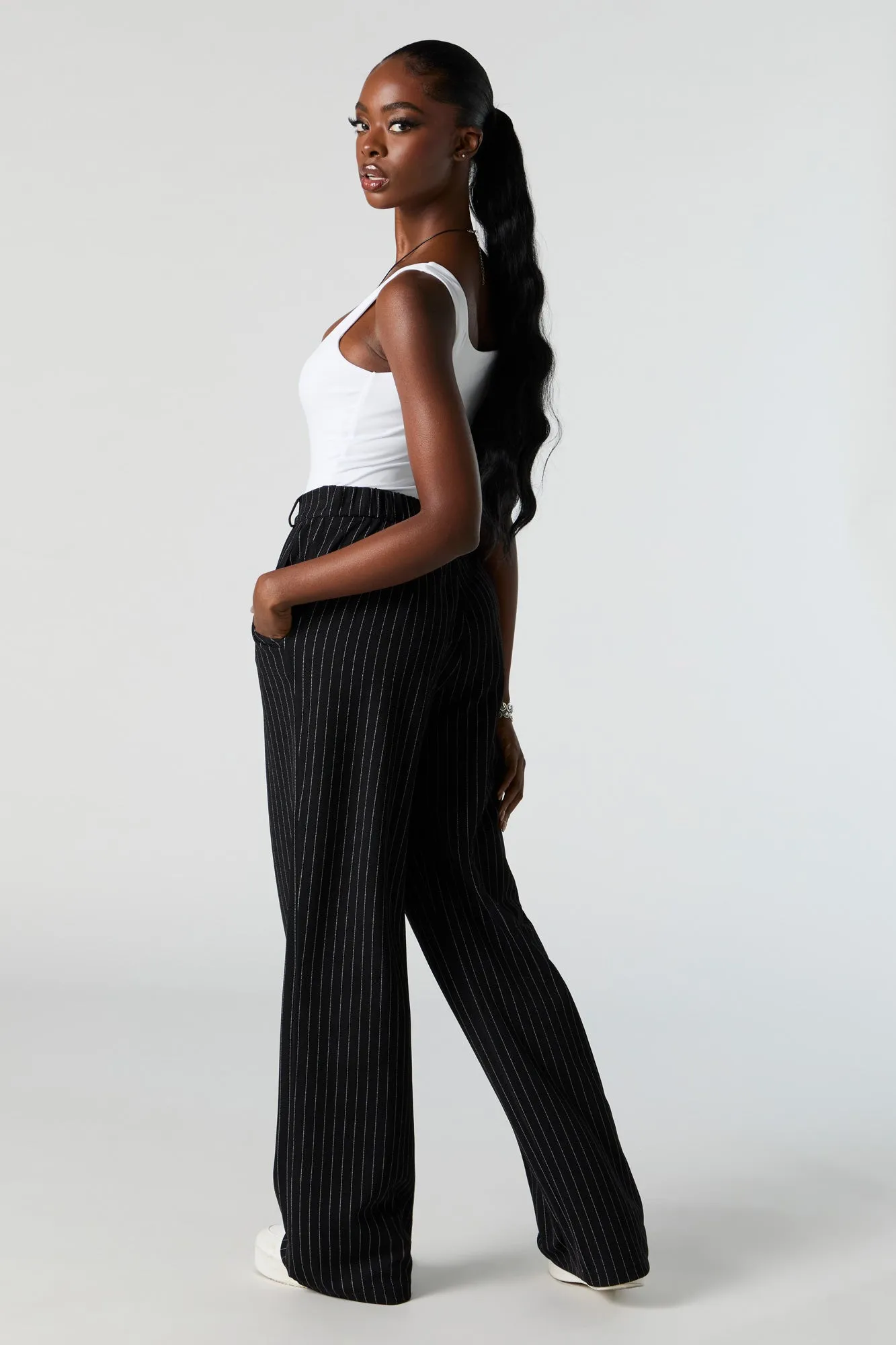 Pinstripe Crepe Straight Leg Dress Pant sold by Urban Planet product image thumbnail 3
