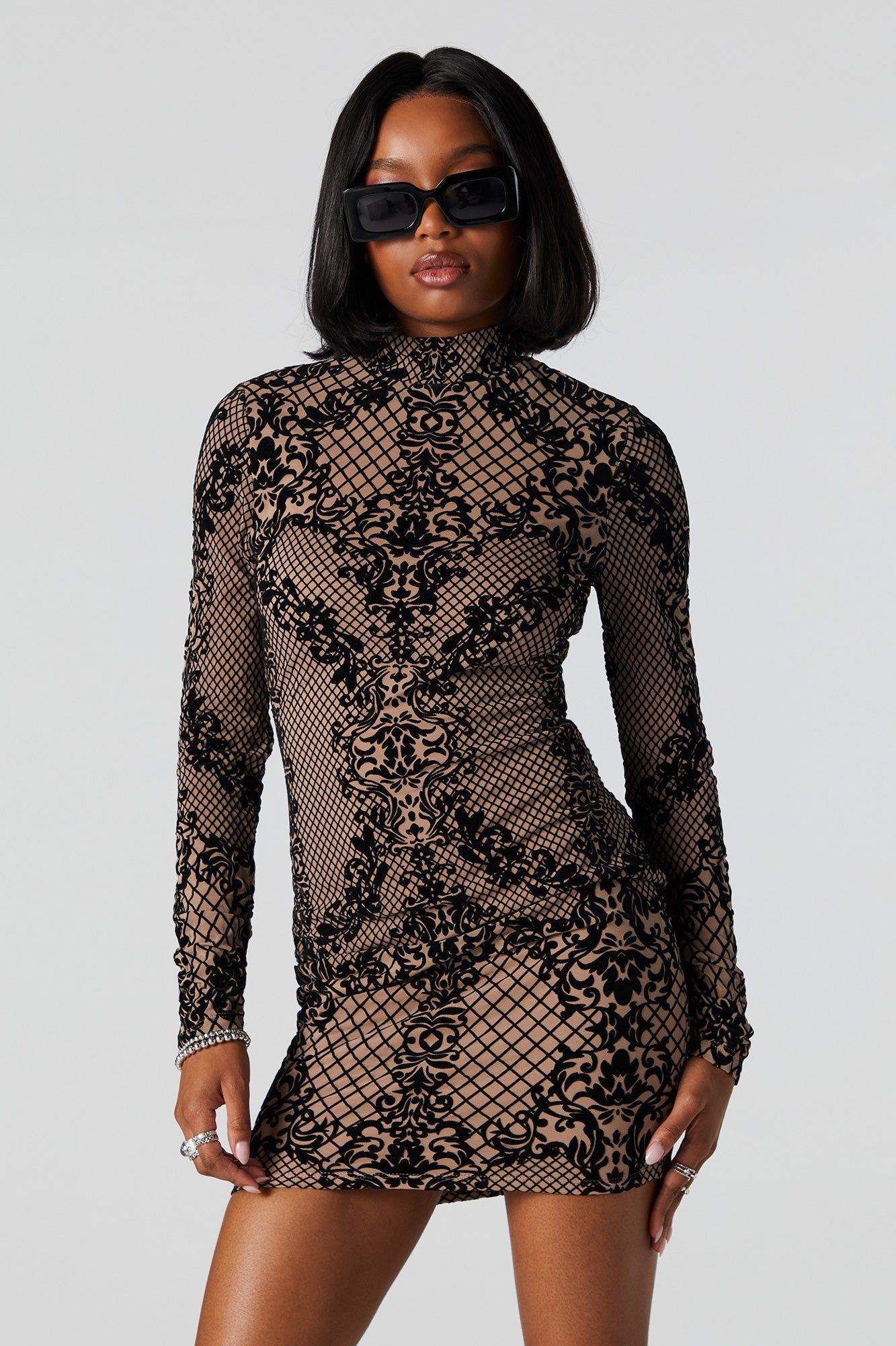 Printed Mock Neck Long Sleeve Dress sold by Urban Planet product image thumbnail 5