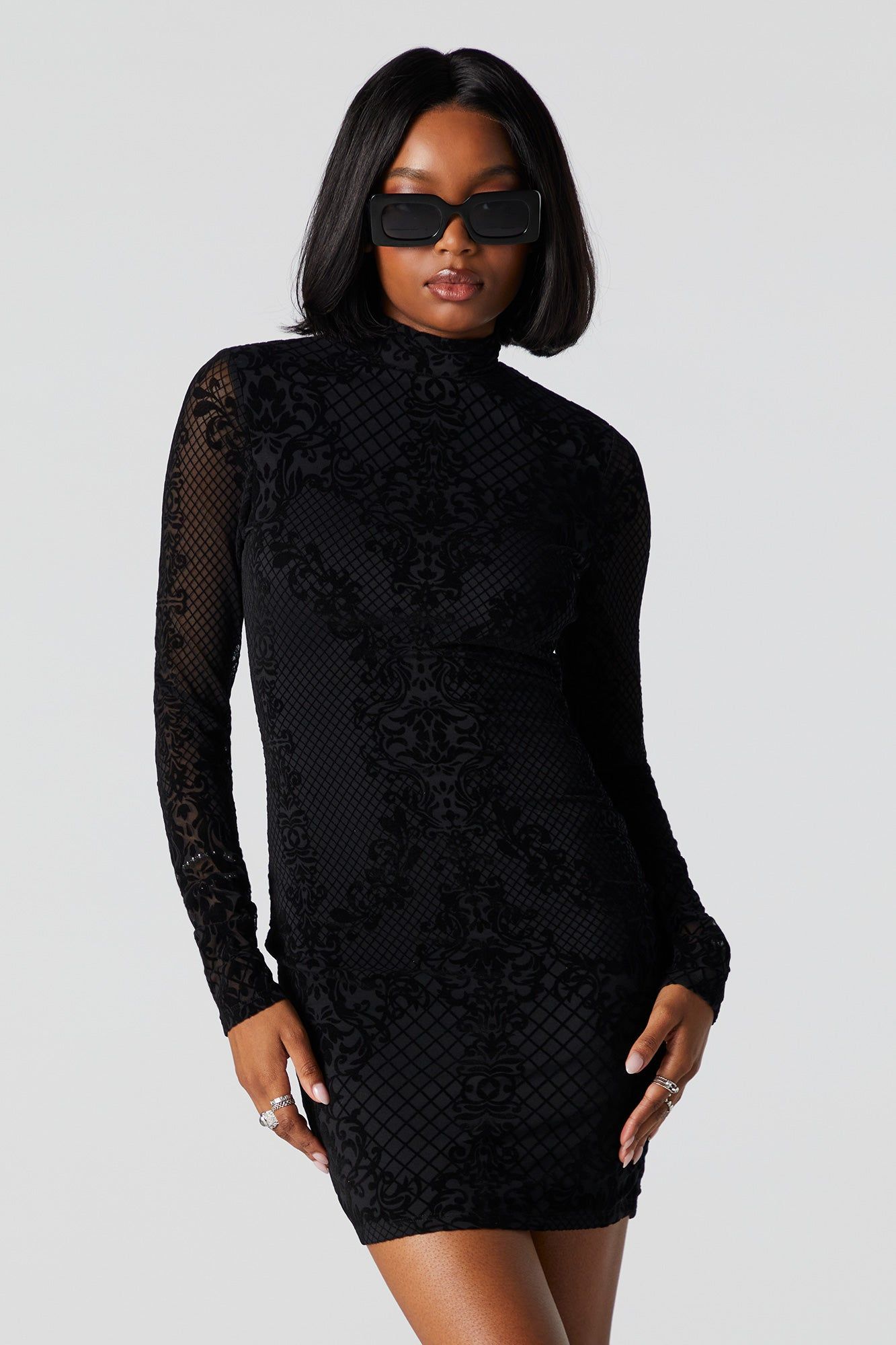 Printed Mock Neck Long Sleeve Dress sold by Urban Planet product image thumbnail 2