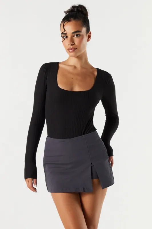 Ribbed Square Neck Long Sleeve Bodysuit sold by Urban Planet