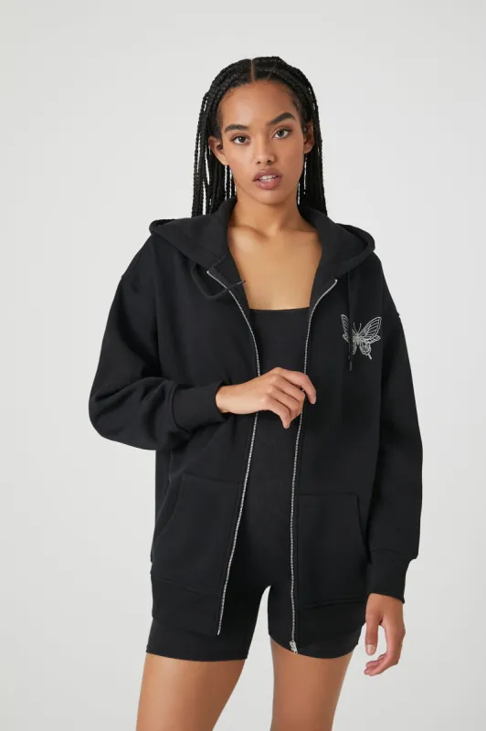 Butterfly Graphic Fleece Zip-Up Hoodie sold by Urban Planet