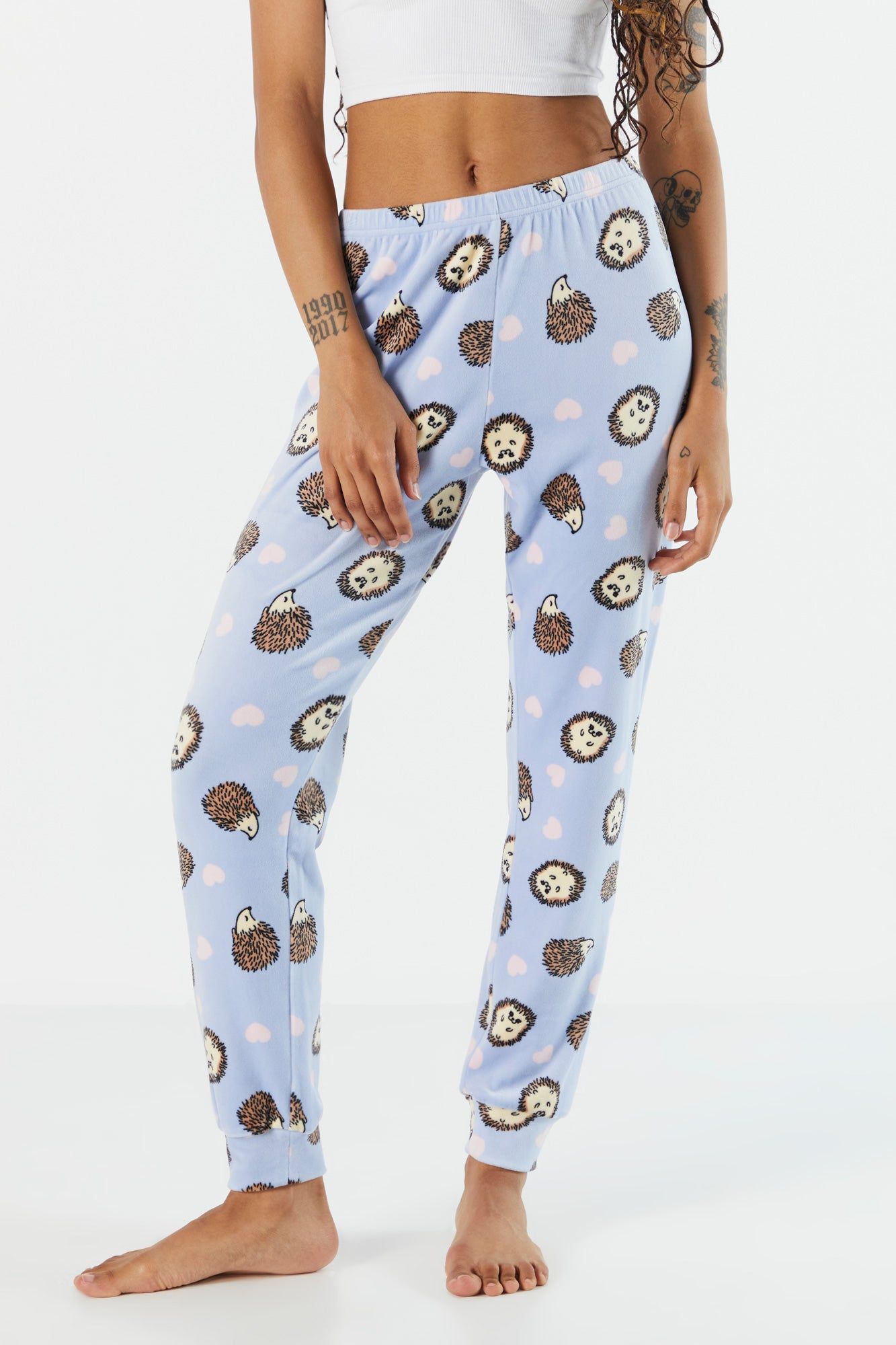 Hedgehog Print Velour Pajama Jogger sold by Urban Planet product image thumbnail 2