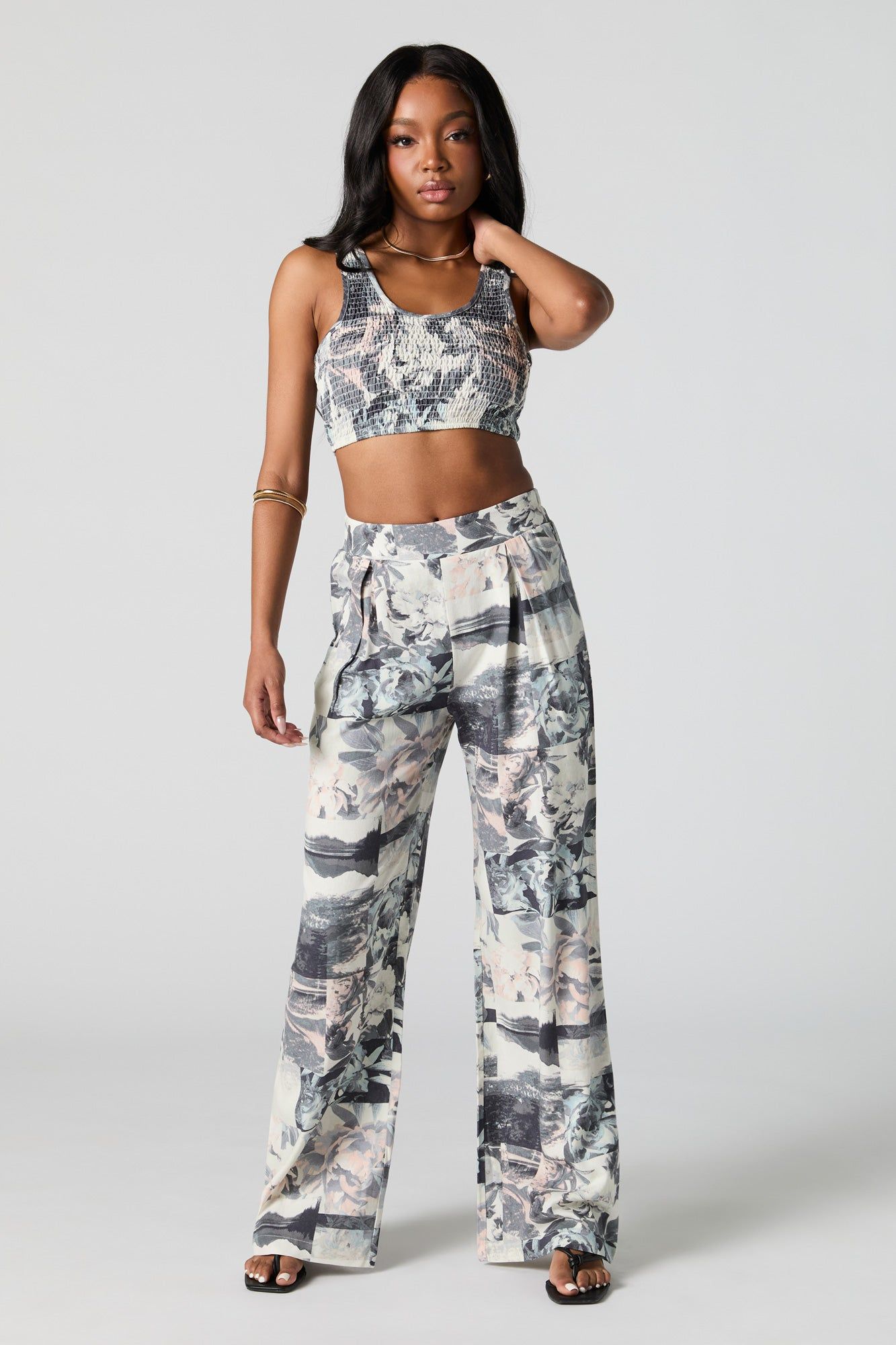 Floral Print Pleated Wide Leg Pant sold by Urban Planet