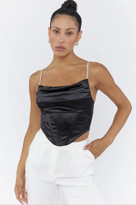 Haut de style bustier en satin avec bretelles orné de pierres du Rhin sold by Urban Planet