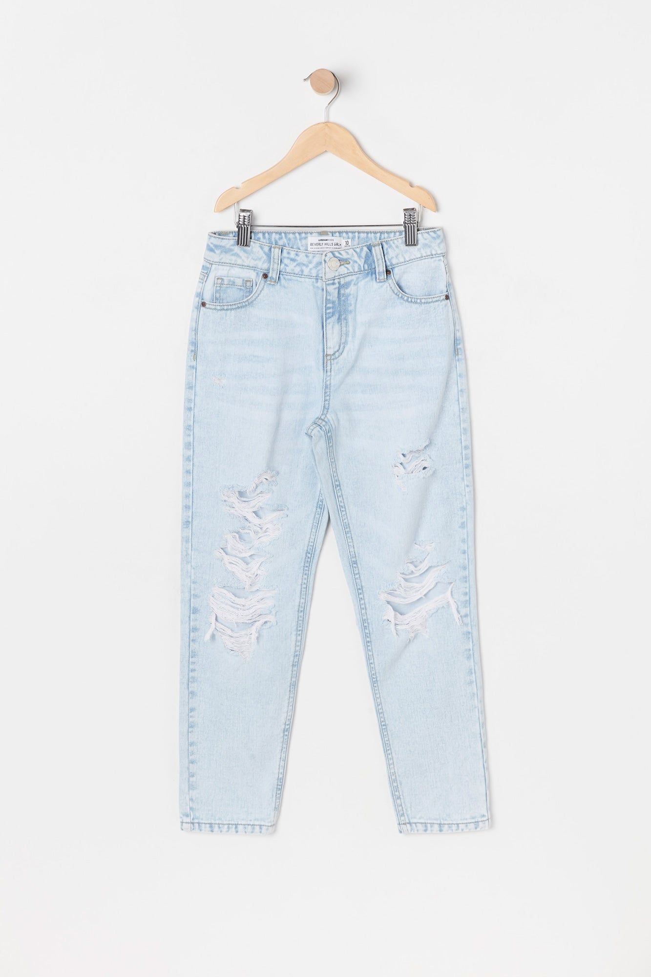 Girls High-Rise Distressed Light Wash Mom Jean sold by Urban Planet