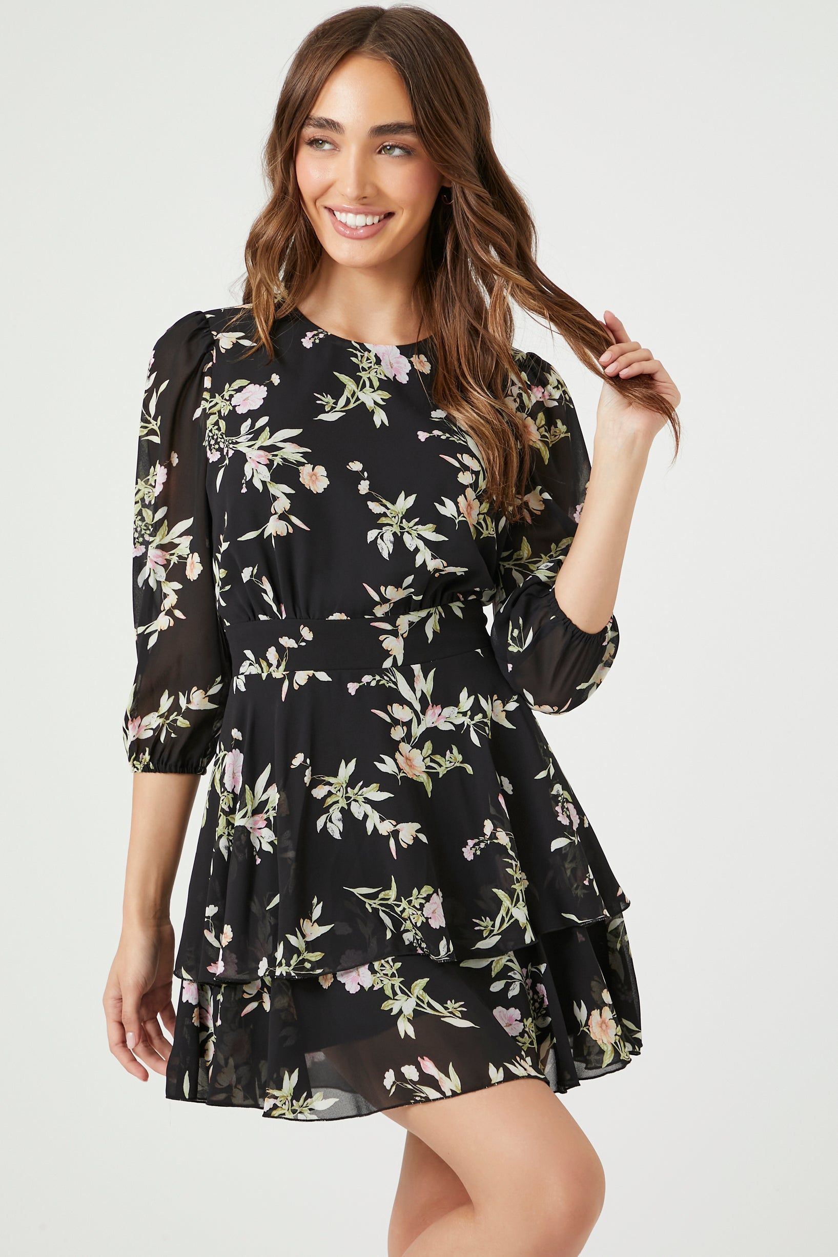 Floral Chiffon Tiered Mini Dress sold by Urban Planet