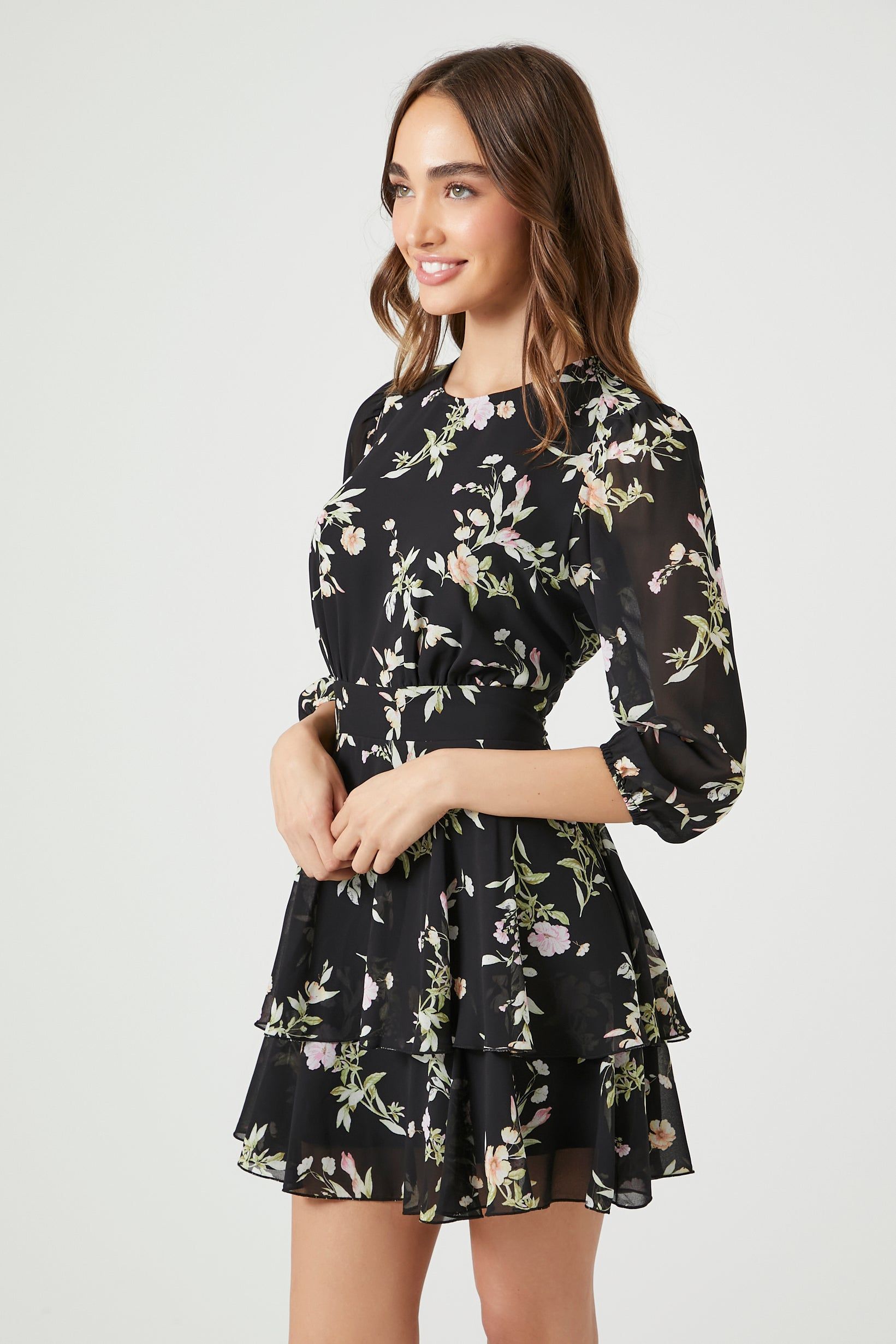 Floral Chiffon Tiered Mini Dress sold by Urban Planet product image thumbnail 2