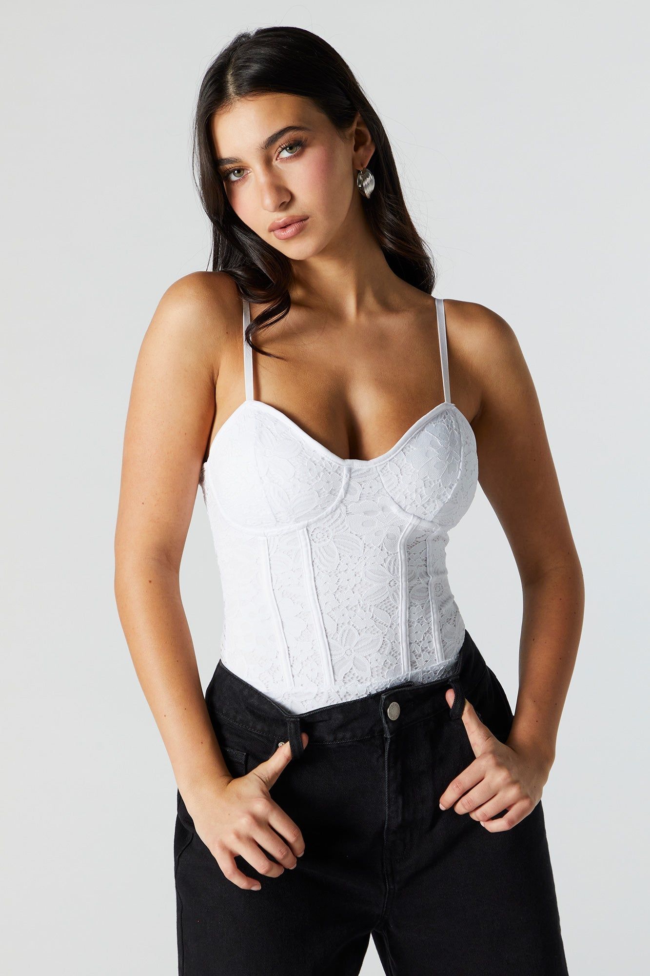 White Lace Corset Bodysuit sold by Urban Planet