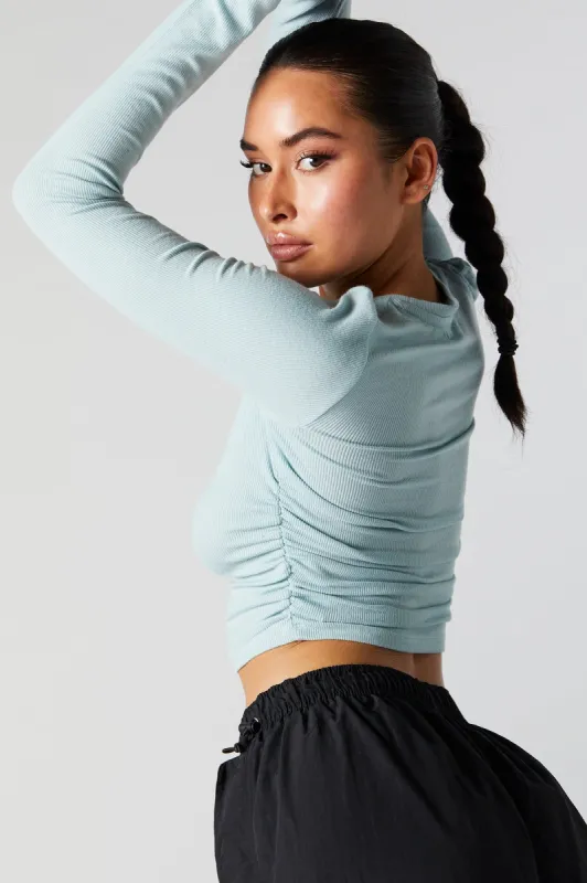 Ribbed Side Cinched Long Sleeve Top sold by Urban Planet