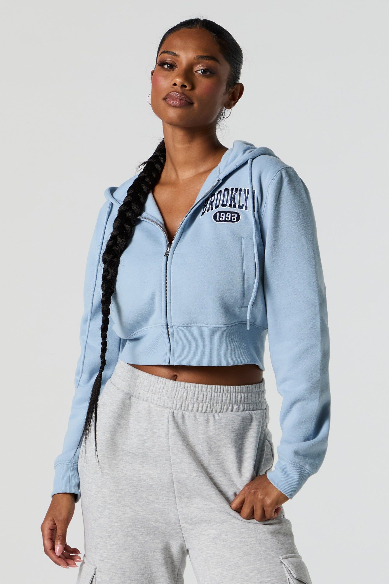 Brooklyn Twill Embroidered Cropped Hoodie sold by Urban Planet