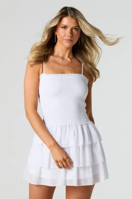 Chiffon Smocked Ruffle Mini Dress sold by Urban Planet