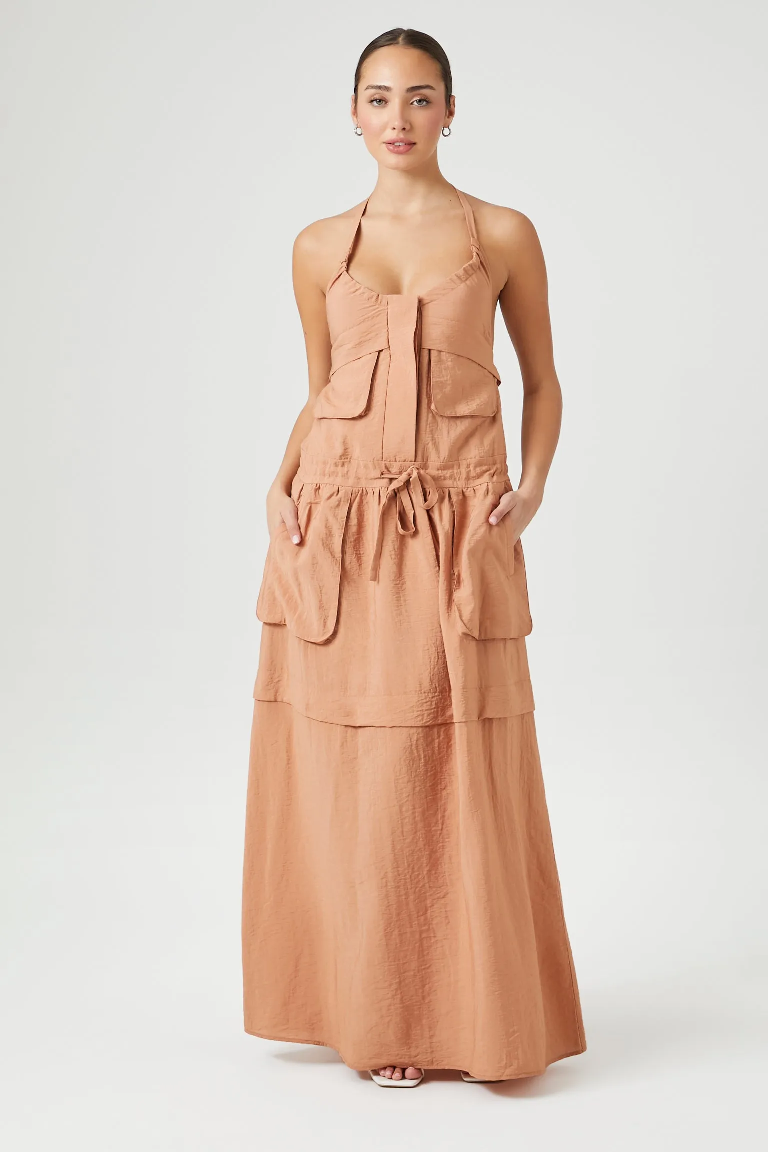 Tie Waist Patch Pocket Halter Maxi Dress sold by Urban Planet