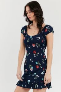 Navy Floral Print Smocked Mini Dress sold by Urban Planet