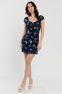Navy Floral Print Smocked Mini Dress sold by Urban Planet