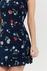 Navy Floral Print Smocked Mini Dress sold by Urban Planet