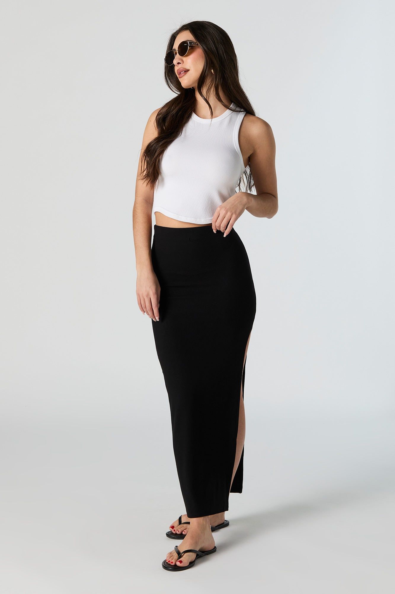 Jupe maxi profilée côtelée avec fente sold by Urban Planet