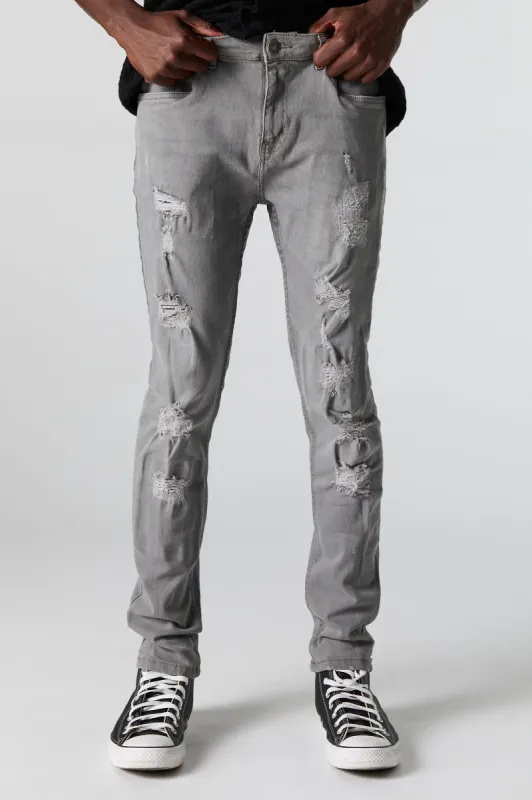 Jean ajusté d'aspect usé délavé gris sold by Urban Planet