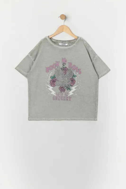 Girls Rock n Roll Graphic Washed Oversized T-Shirt sold by Urban Planet