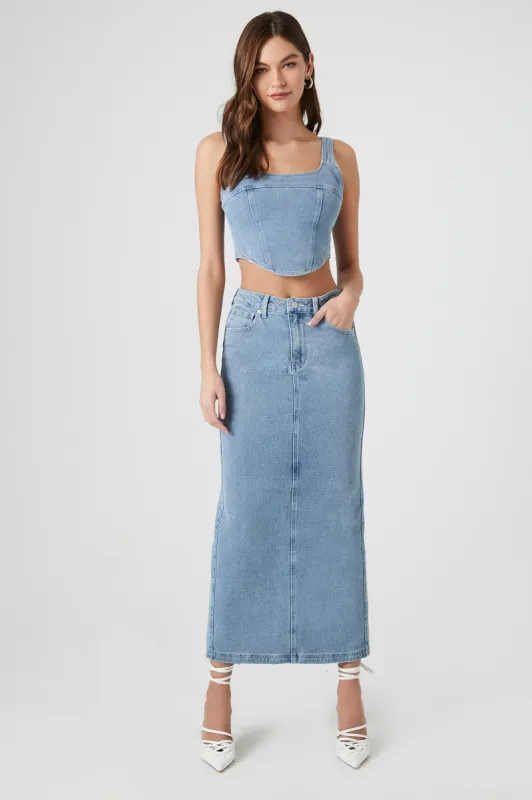 Denim Corset Style Crop Top sold by Urban Planet