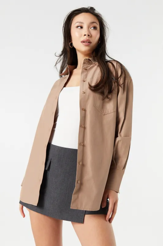 Oversized Poplin Collared Button-Up Top sold by Urban Planet