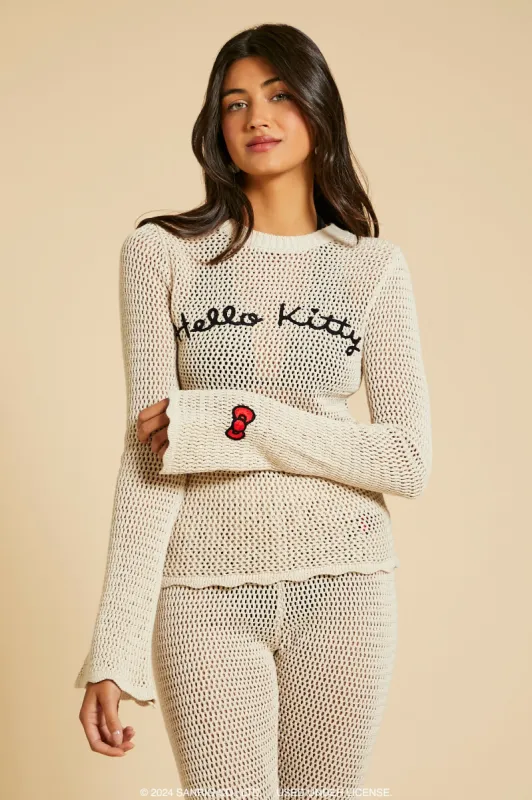 Haut crocheté à manches longues avec motif brodé Hello Kitty sold by Urban Planet
