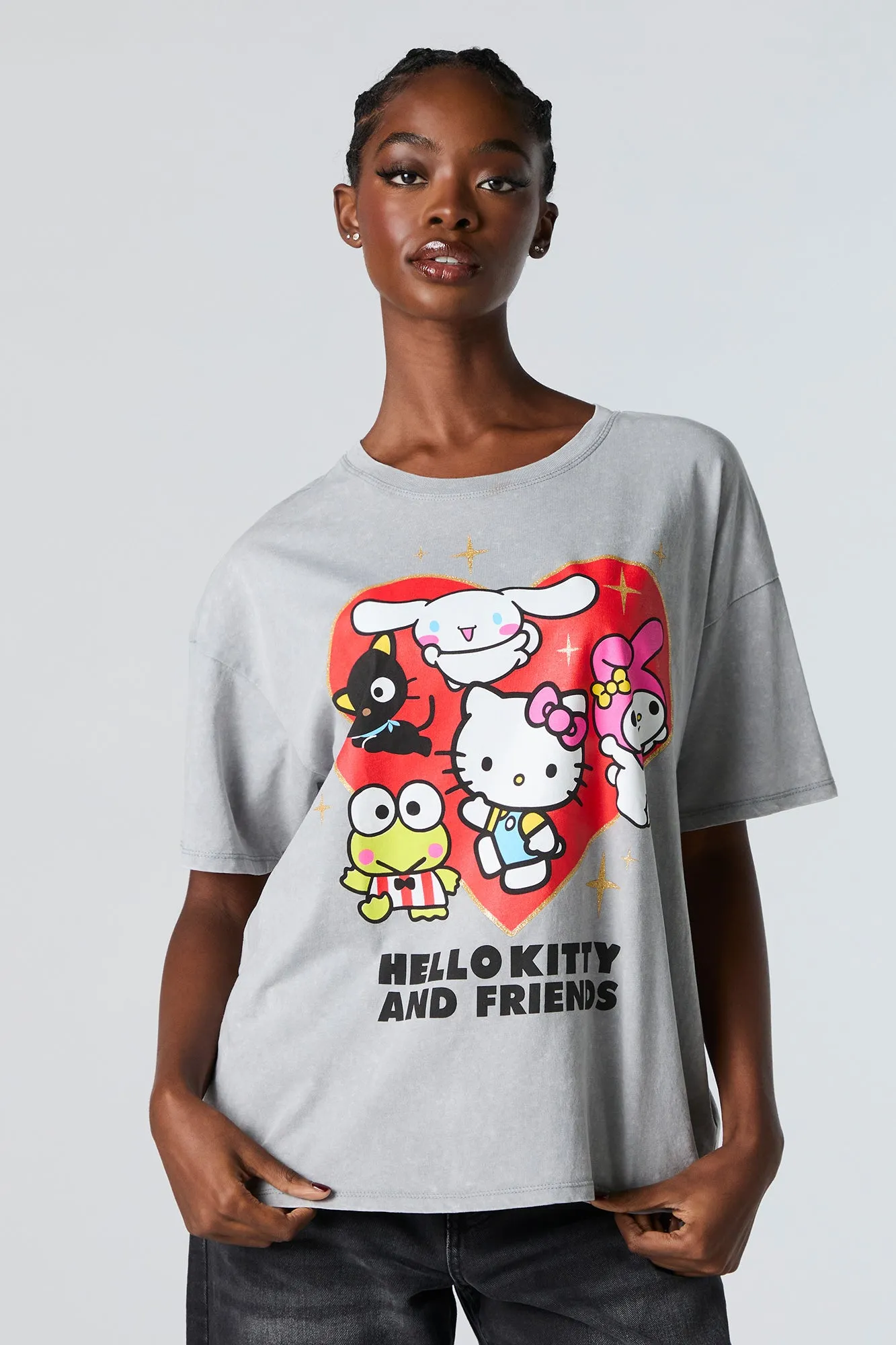 Hello Kitty and Friends Graphic Washed Boyfriend T-Shirt sold by Urban Planet