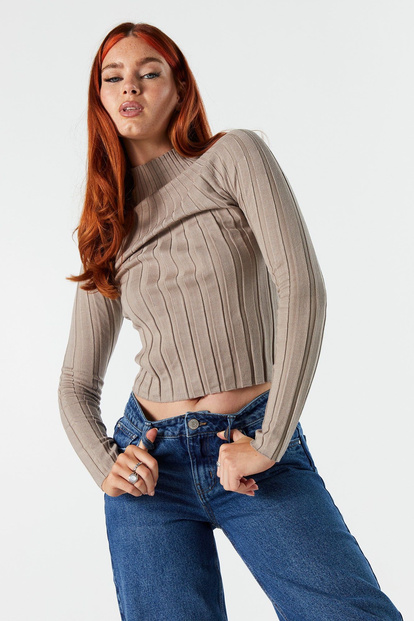 Ribbed Turtleneck Long Sleeve Top sold by Urban Planet