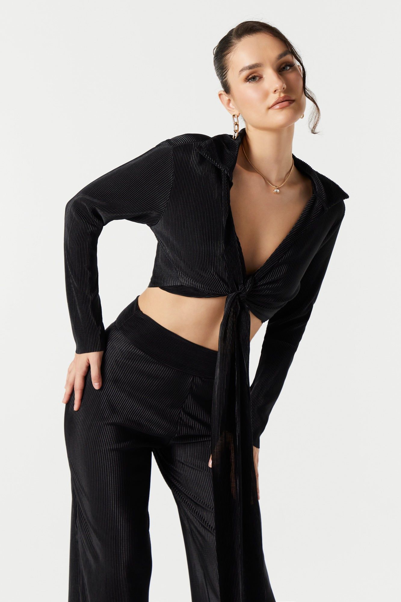 Crinkle Satin Front Tie Top sold by Urban Planet